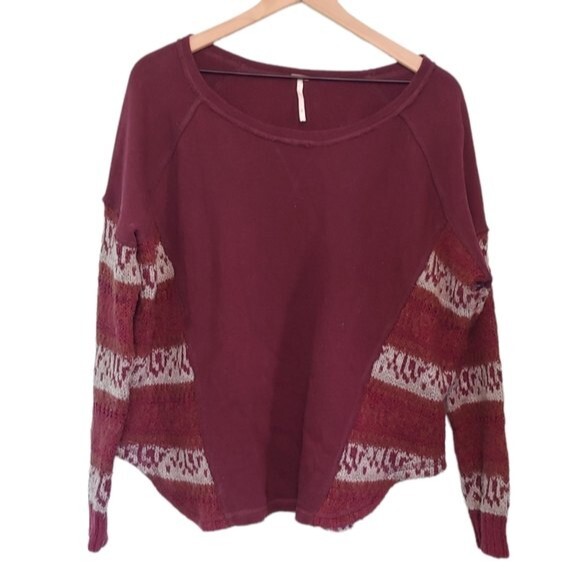 Free People Angel French Terry Panel Maroon Wool Alpaca Sweater Size Small - Picture 4 of 9